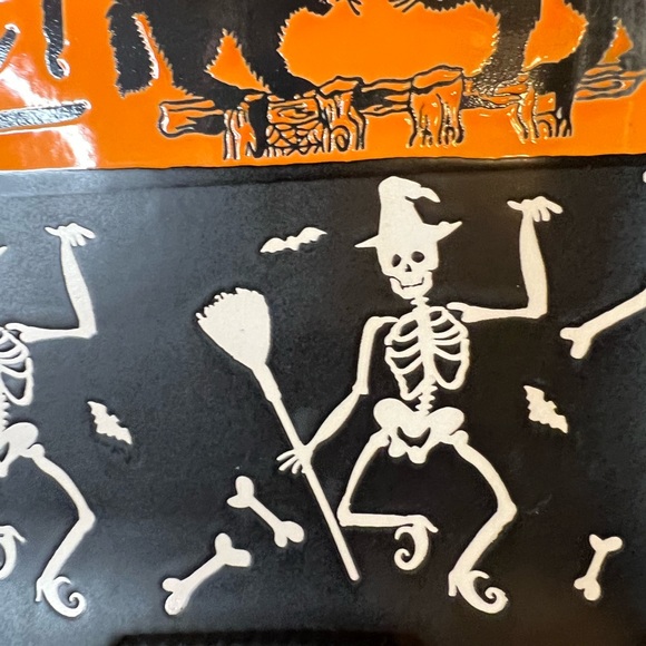 Happy Halloween Square Salad Plate Dancing Witch Skeletons Cats Oct 31 Bones - Picture 6 of 8